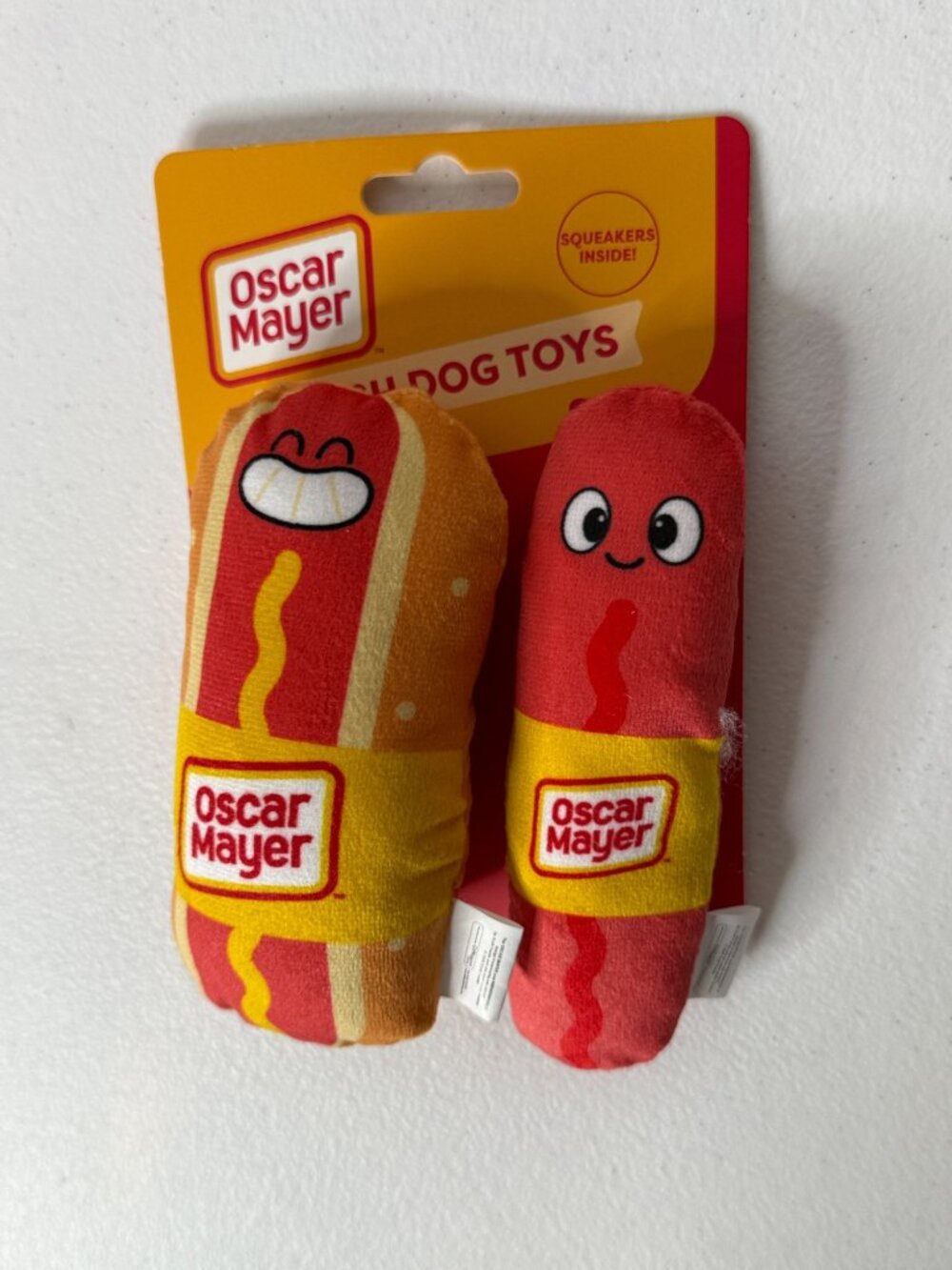 Oscar Mayer Hot Dog 2 Pc Plush Squeaker Dog Toy Set Novelty New